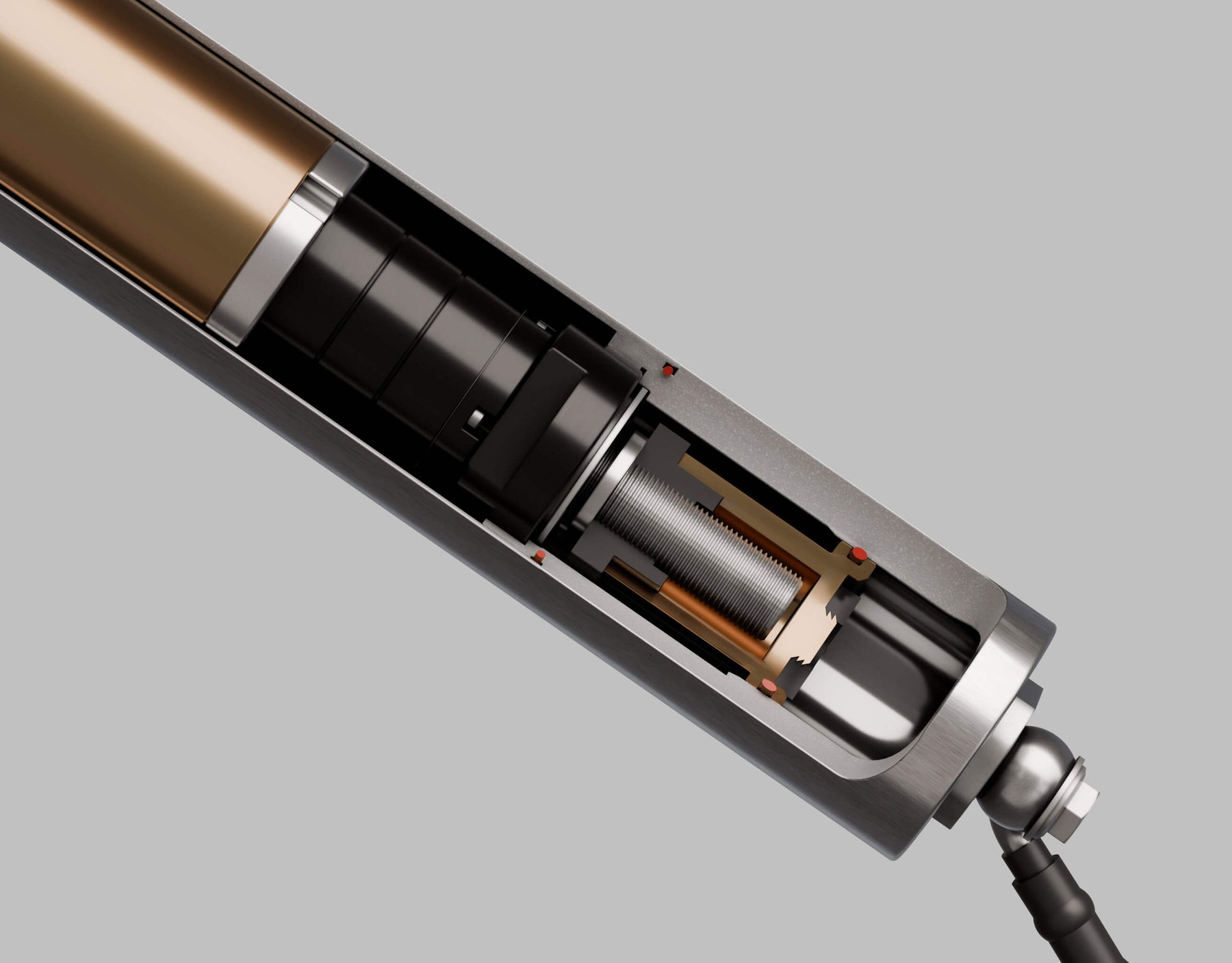 Cutaway render of Marzocchi's innovative electronic fast lowering rear shock system.