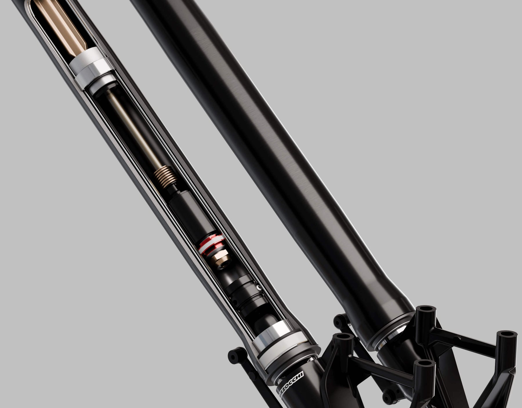 Render of Marzocchi's pressurized closed cartridge suspension