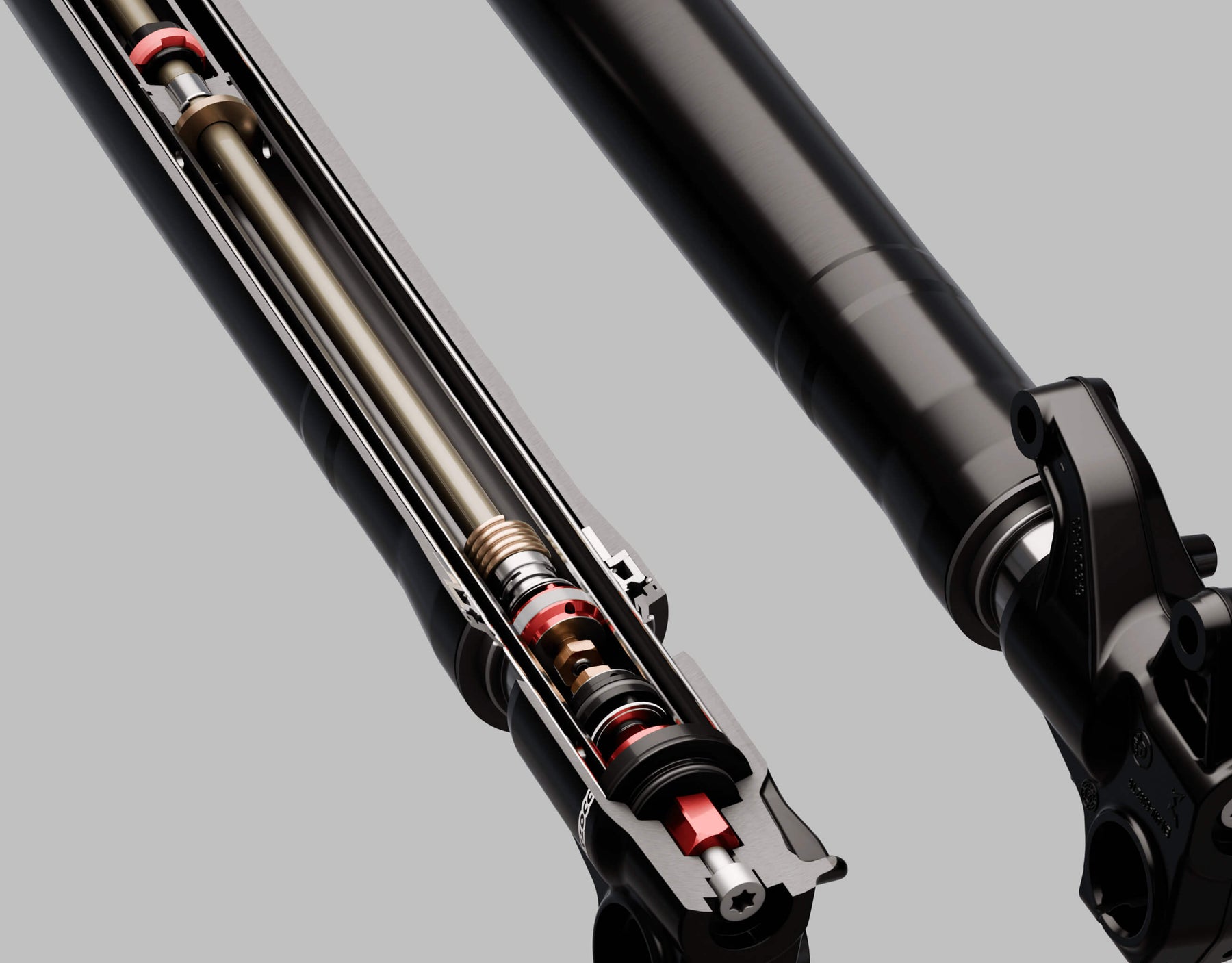 Cutaway render of Marzocchi's open bath cartridge suspension.