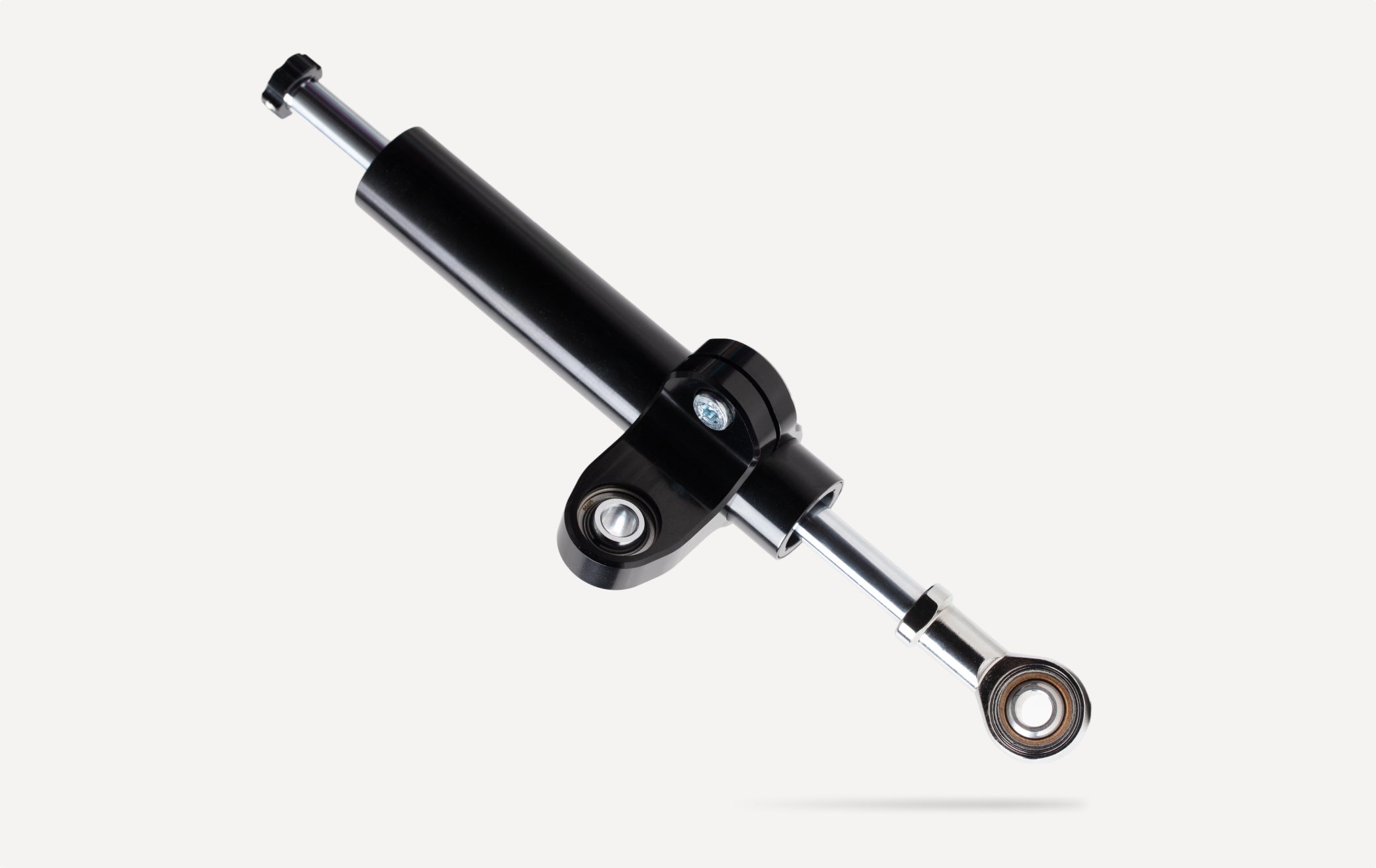 Marzocchi adjustable steering damper for performance motorcycles, black and chrome finish, linear stabilizer component.