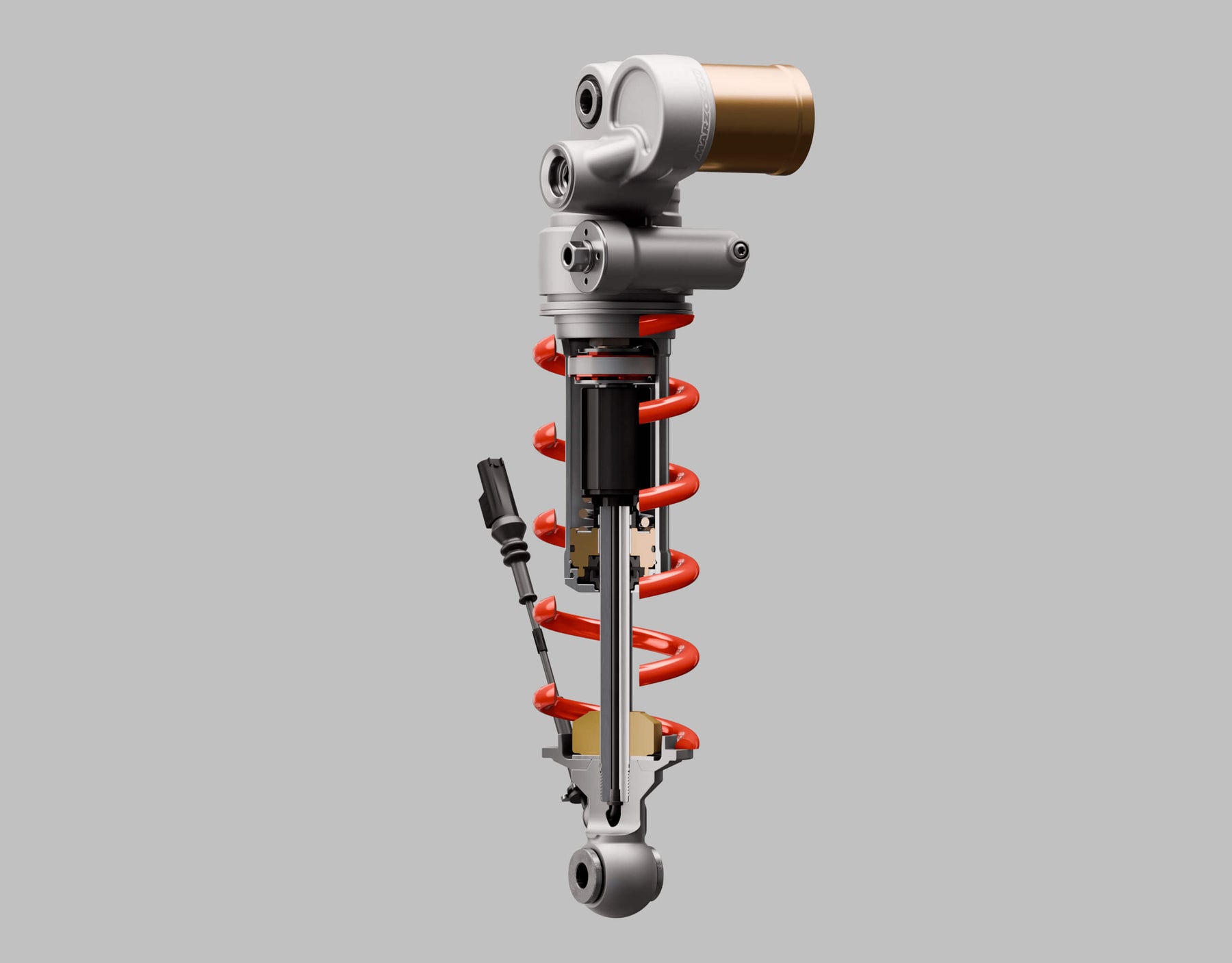 Cutaway render of Marzocchi's electronic suspension system.