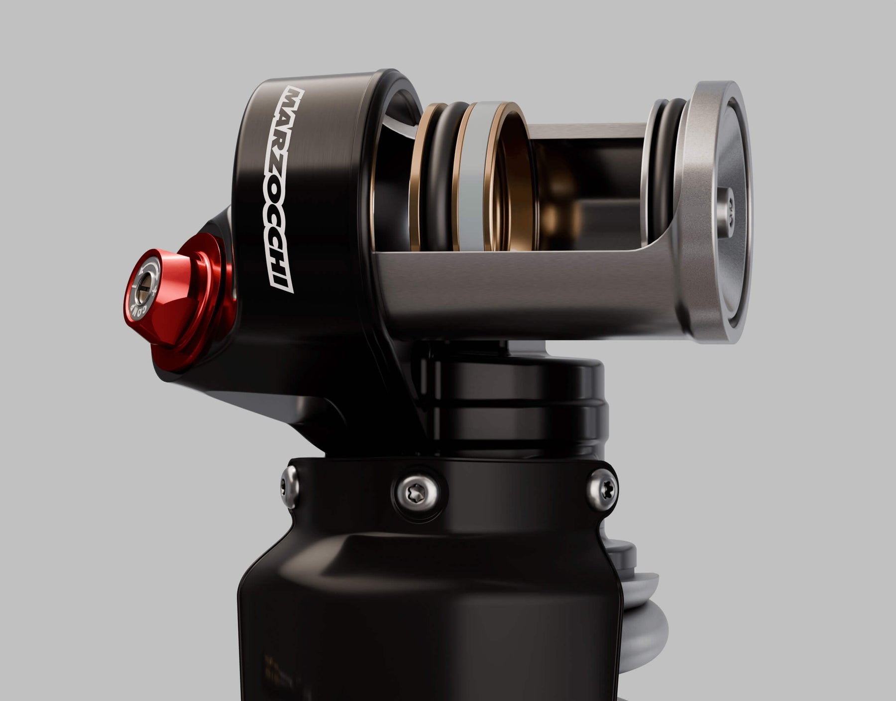 Cutaway render of Marzocchi's rear shock piggyback reservoir.