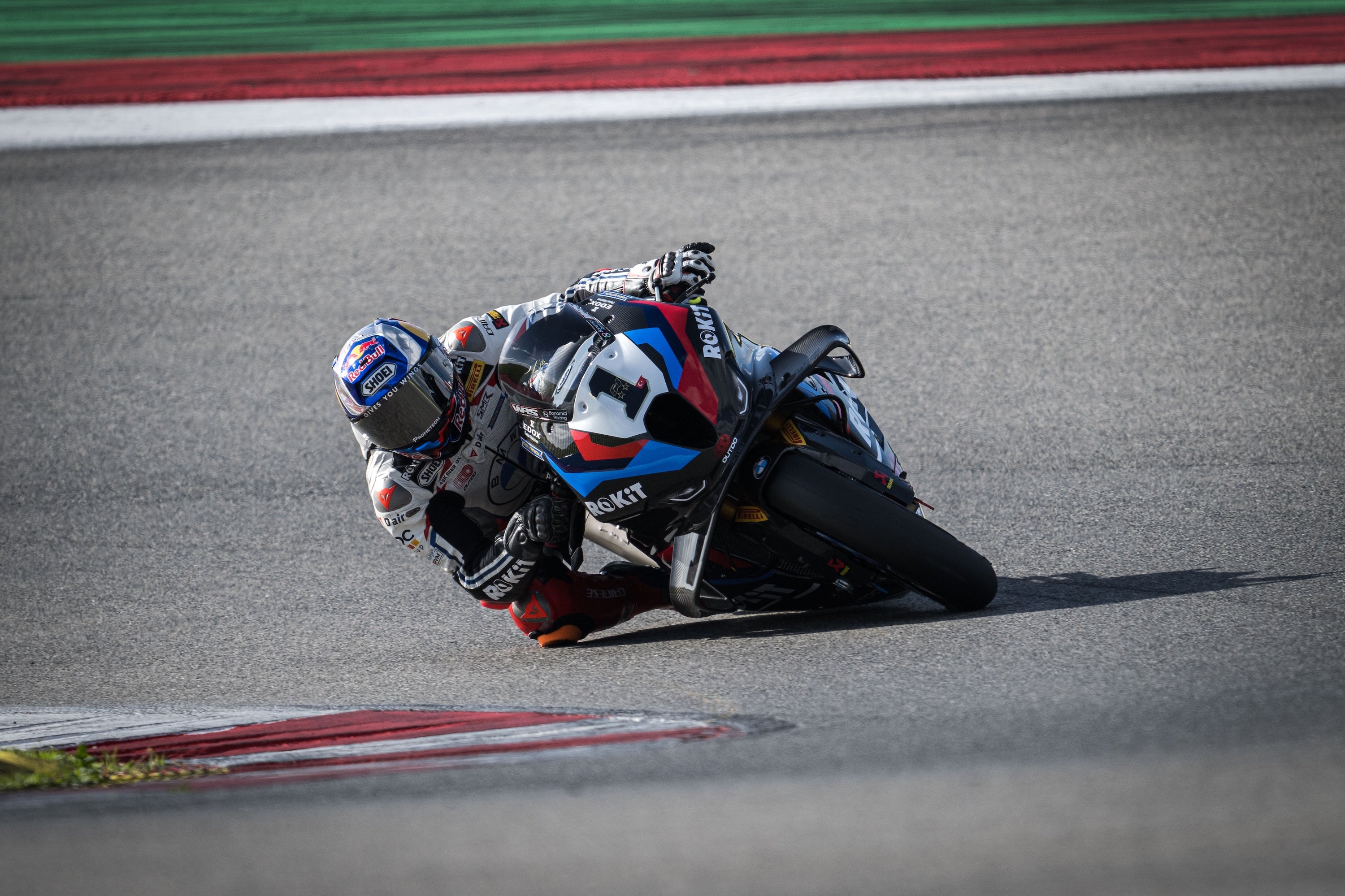 WorldSBK Champion Toprak Razgatlıoğlu leaning his number 1 ROKiT BMW M 1000 RR into a corner during the 2025 Portimão winter test